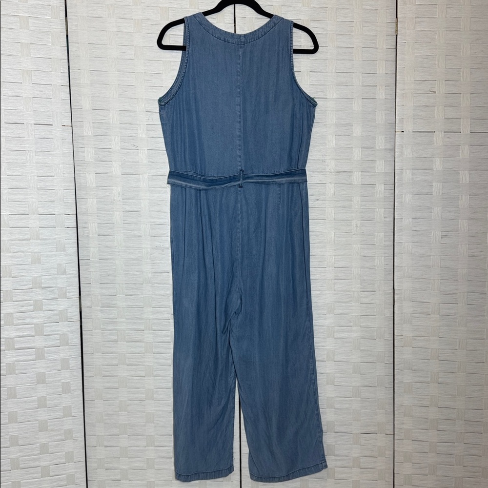 Velvet Heart Chambray Tencel Half Button Down Cropped Jumpsuit with Belt Size M - Picture 4 of 11